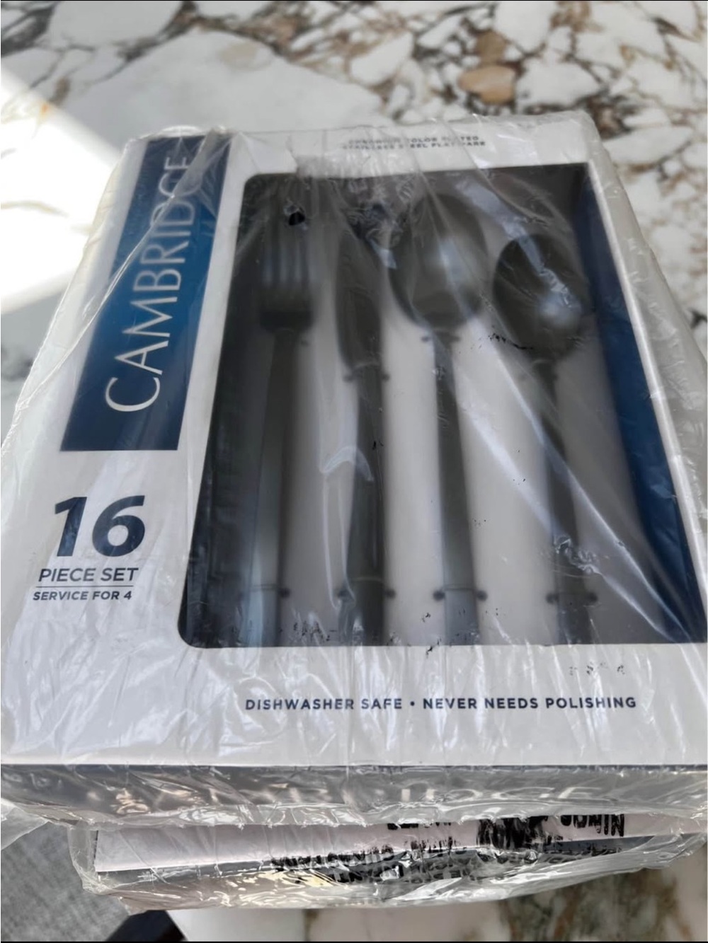 Cambridge Modern Gunmetal Black Satin Flatware set -total 77 utensils -serves 20